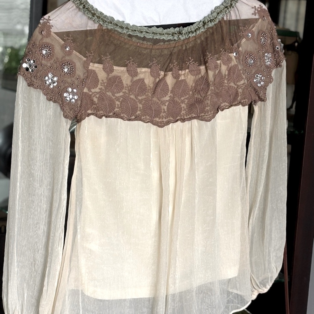 Alter’d State Embellished Beaded Blouse. Women’s Sz S Long Sleeve | Neutral - Picture 3 of 11